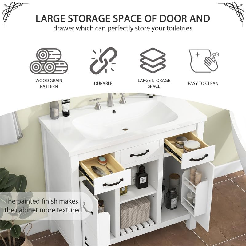 White 36 inch Bathroom Vanity with Sink and 3 Drawers Y81845