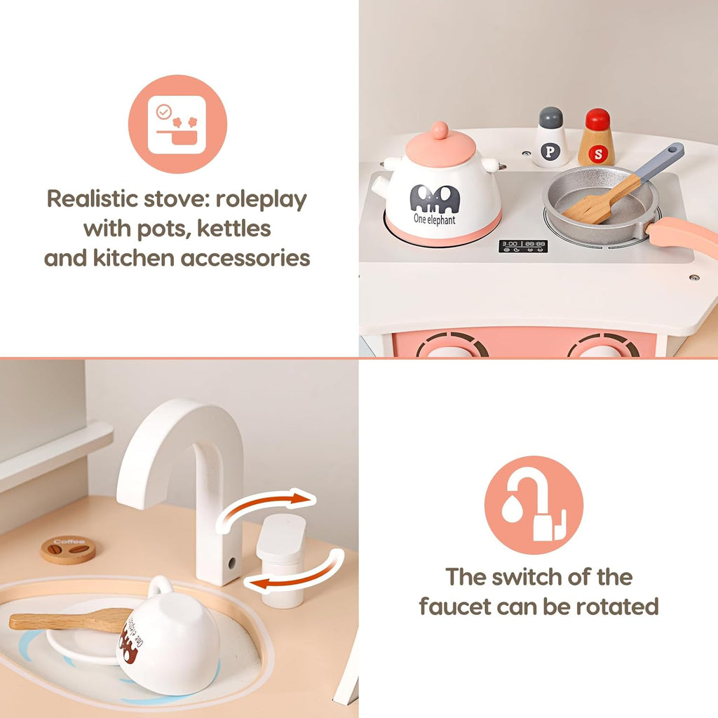 Wooden Play Kitchen with Cookware Accessories and Play Sink F93805