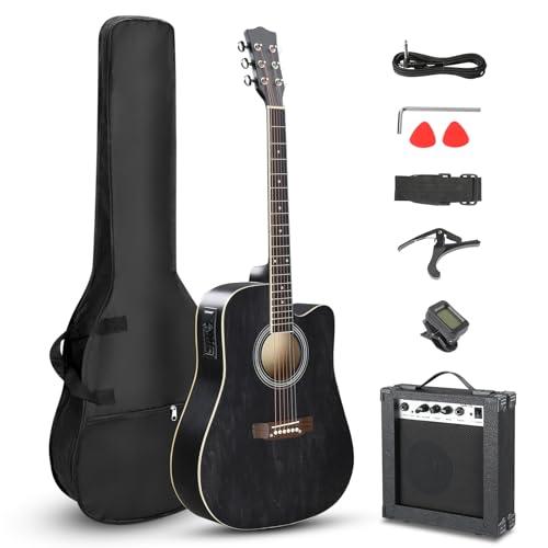 Black Full-Size Acoustic Electric Guitar with Amp P20702