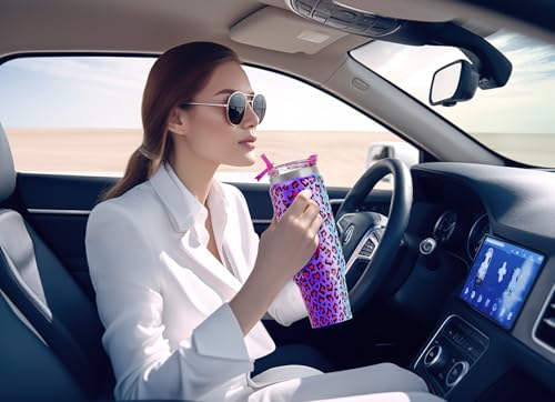 40 oz Insulated Stainless Steel Tumbler with Handle and Straw C97796