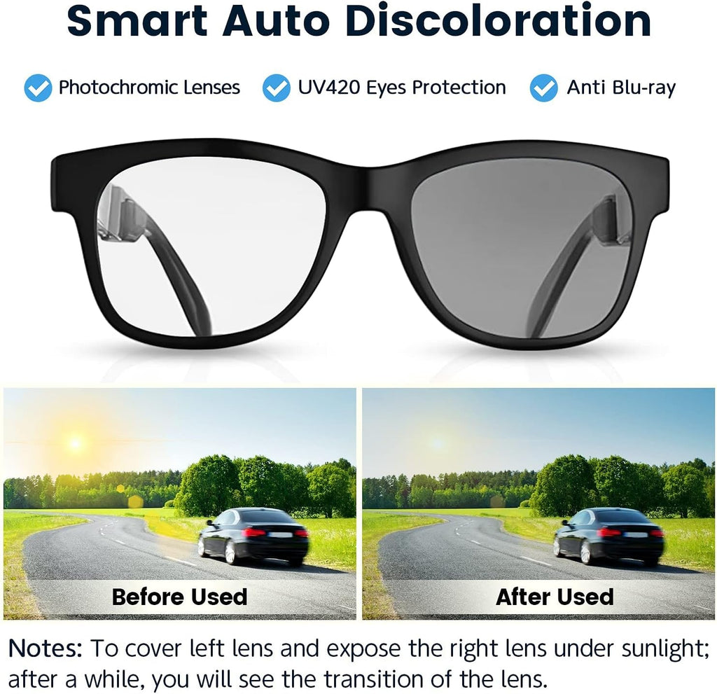 Bone Conduction Glasses Open-Ear Headphones Bluetooth Photochromic Sunglasses Anti Blue Ray IP6 Waterproof Audio Glasses G366241