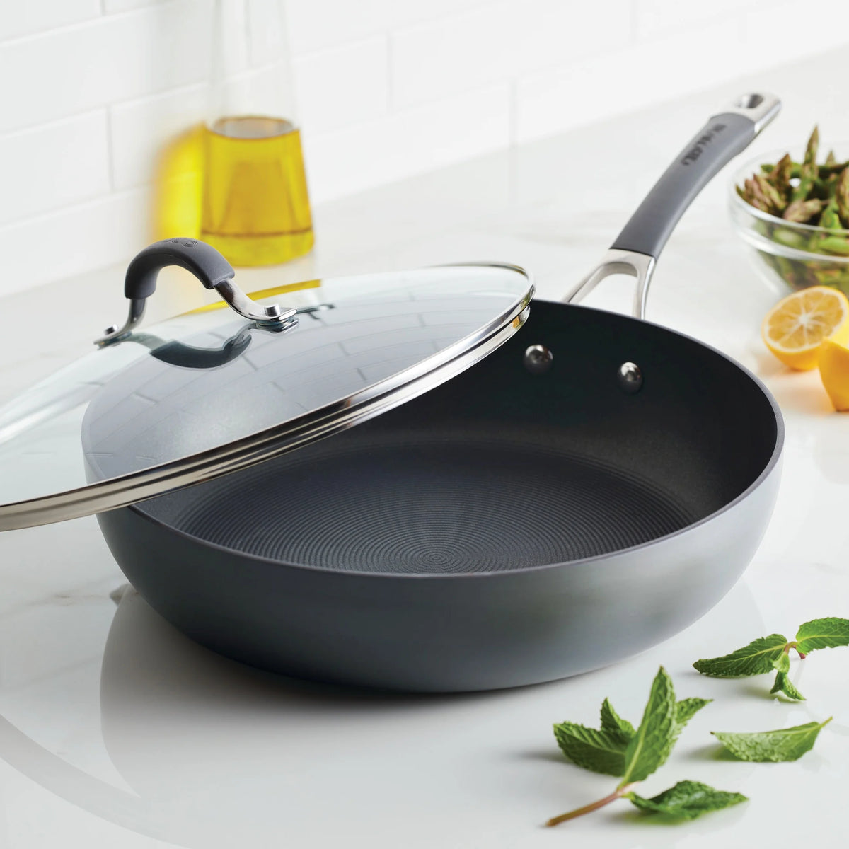 12 inch Hard-Anodized Nonstick Deep Frying Pan with Lid, Gray R440