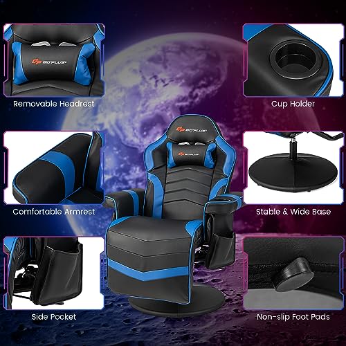 Massage Gaming Chair with Adjustable Backrest and Footrest, Ergonomic High Back PU Leather Swivel Game Chair O141
