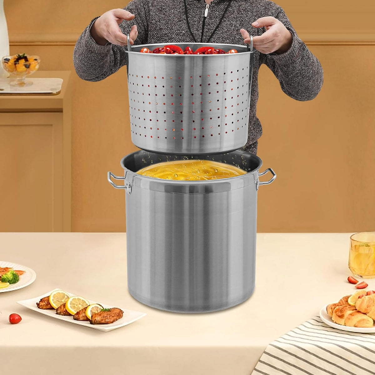 36 QT Stainless Steel Stock Pot with Handle and Strainer I9082