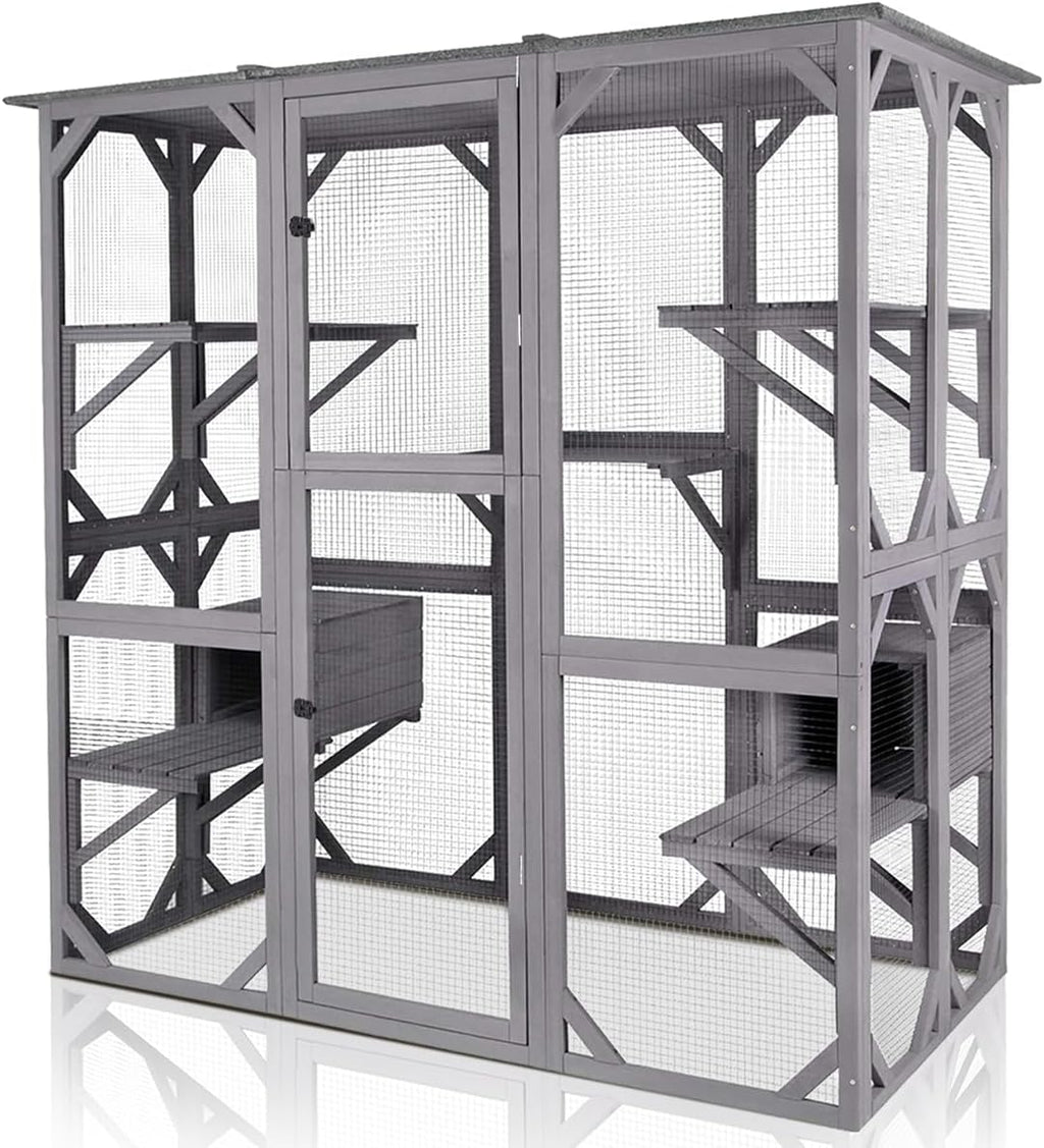 Large Cat House Outdoor Cat Enclosure with Door, Platform & Small House P558736