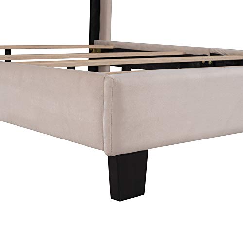 Pink Queen Size Velvet Upholstered Platform Bed with Headboard and Footboard Z60083