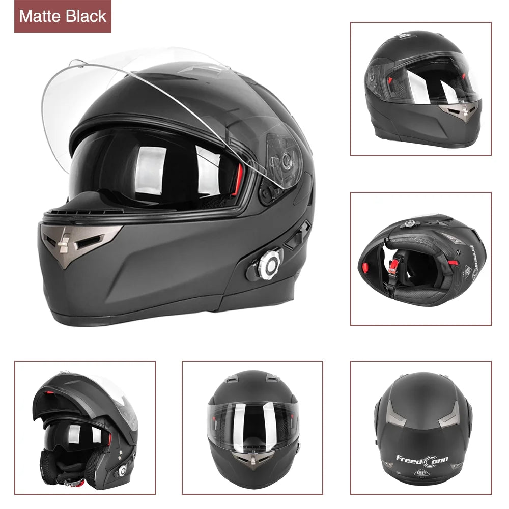 Matt Black Full Face Bluetooth Motorcycle Helmet D334