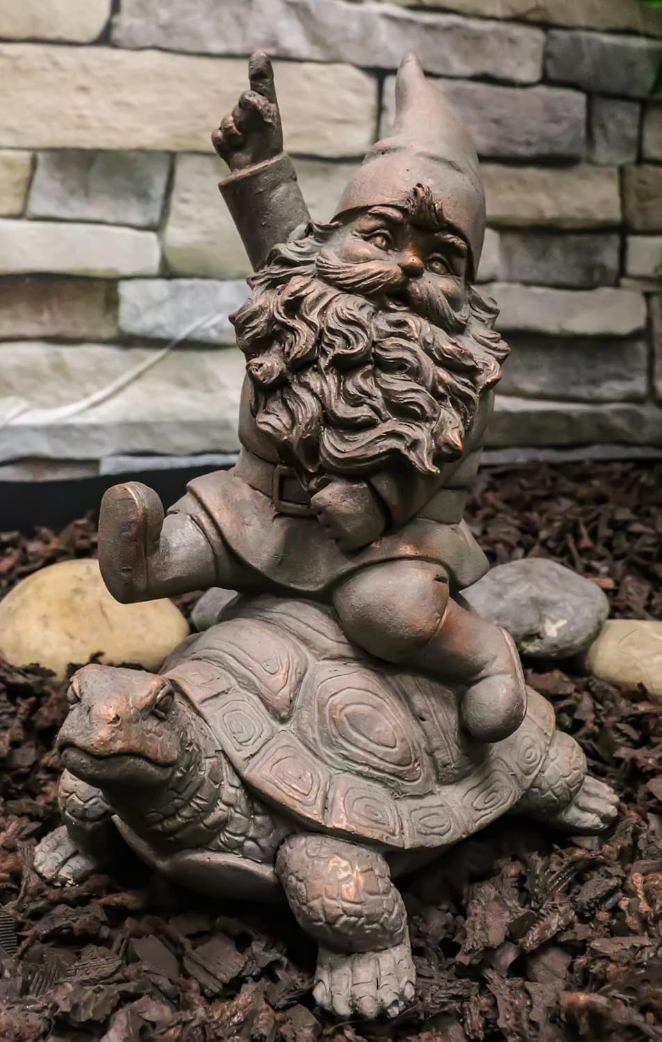 Mr Gnome Sitting On Wild Rodeo Giant Tortoise Figurine D366