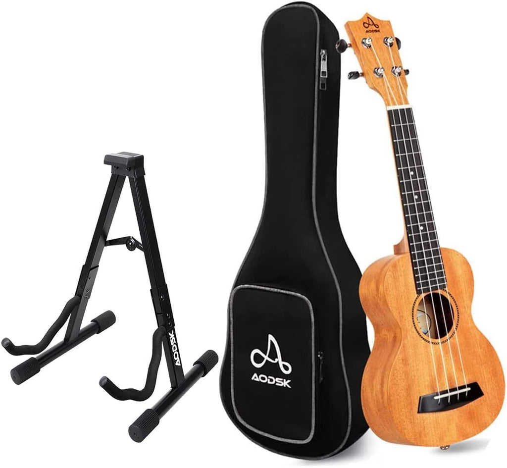 Mahogany 21 Inch Soprano Ukulele with Folding Guitar Stand M846