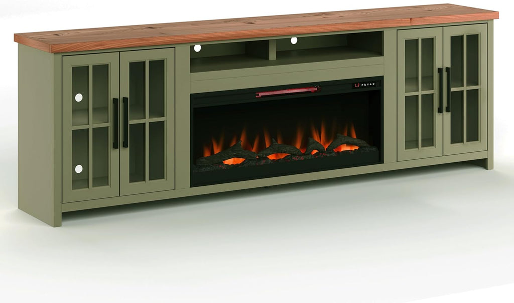Sage Green Fruitwood Fireplace TV Stand Console W73820