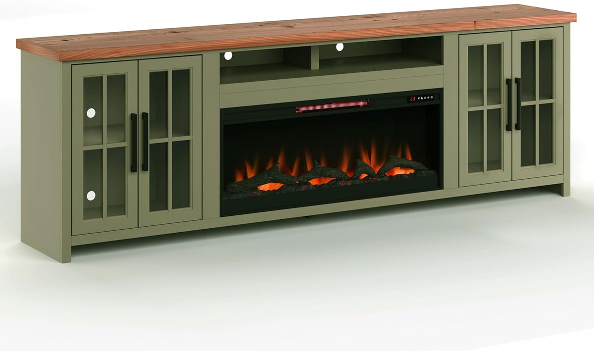 Sage Green Fruitwood Fireplace TV Stand Console W73820