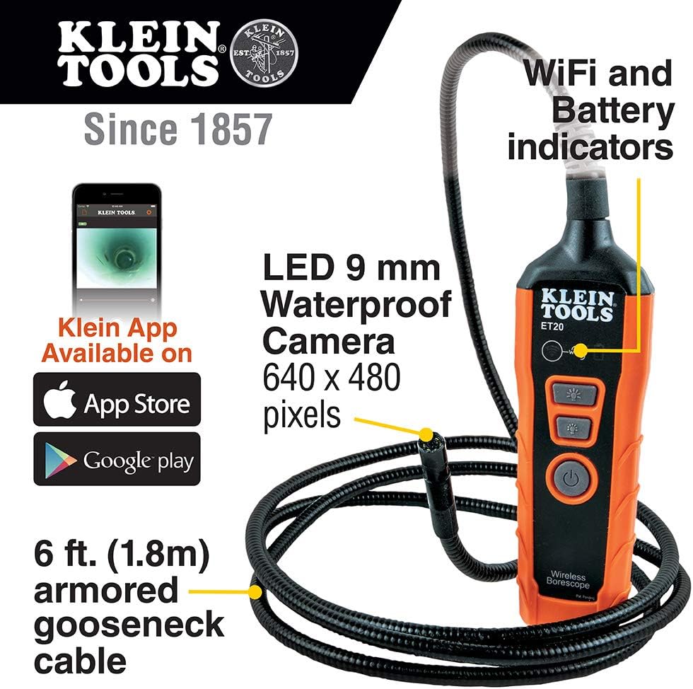 Wi-Fi Borescope Inspection Camera with Rechargeable Lithium-Ion Battery and LED Lights Y542