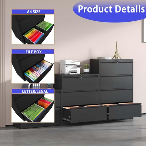 4 Drawer Metal Lateral File Cabinet Black N405026
