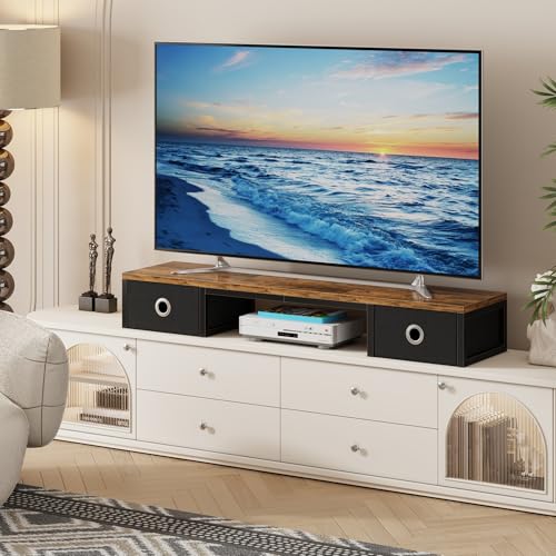 Rustic Brown TV Riser with Fabric Drawers and Steel Legs Q798617