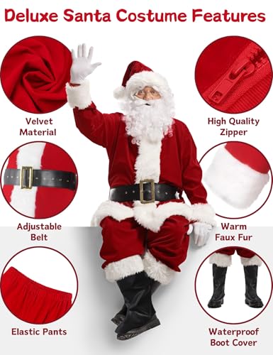 11pcs Red Deluxe Santa Claus Costume Suit Set Y5562