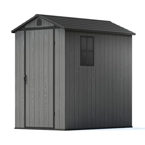 Gray 4' x 6' Outdoor Plastic Storage Shed with Floor J6861