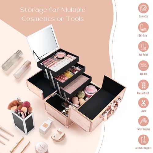 Black 11.8 Inch Makeup Organizer Case with Mirror N239786