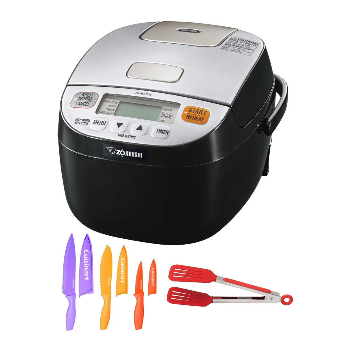 Zojirushi Micom Rice Cooker and Warmer with Color Chef Knife Set and Nylon Tongs X871282