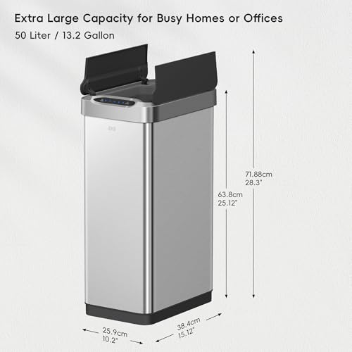 Brushed Stainless Steel Touchless Motion Sensor Trash Can, 50 Liter A122