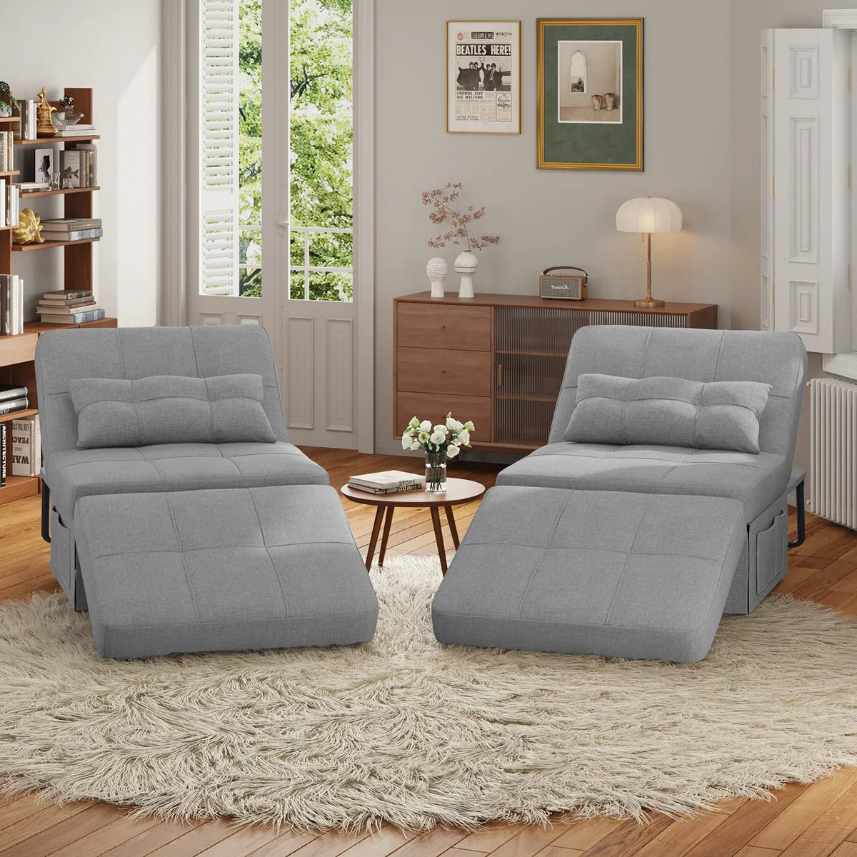 Light Grey 4 in 1 Convertible Sofa Bed with Adjustable Backrest B2785
