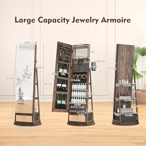 White Jewelry Armoire with LED Light and Full-Length Mirror U629