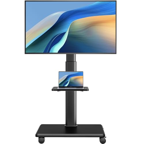 Portable Rolling Floor TV Stand with Wheels, Height Adjustable for 27 to 65 Inch TVs E158