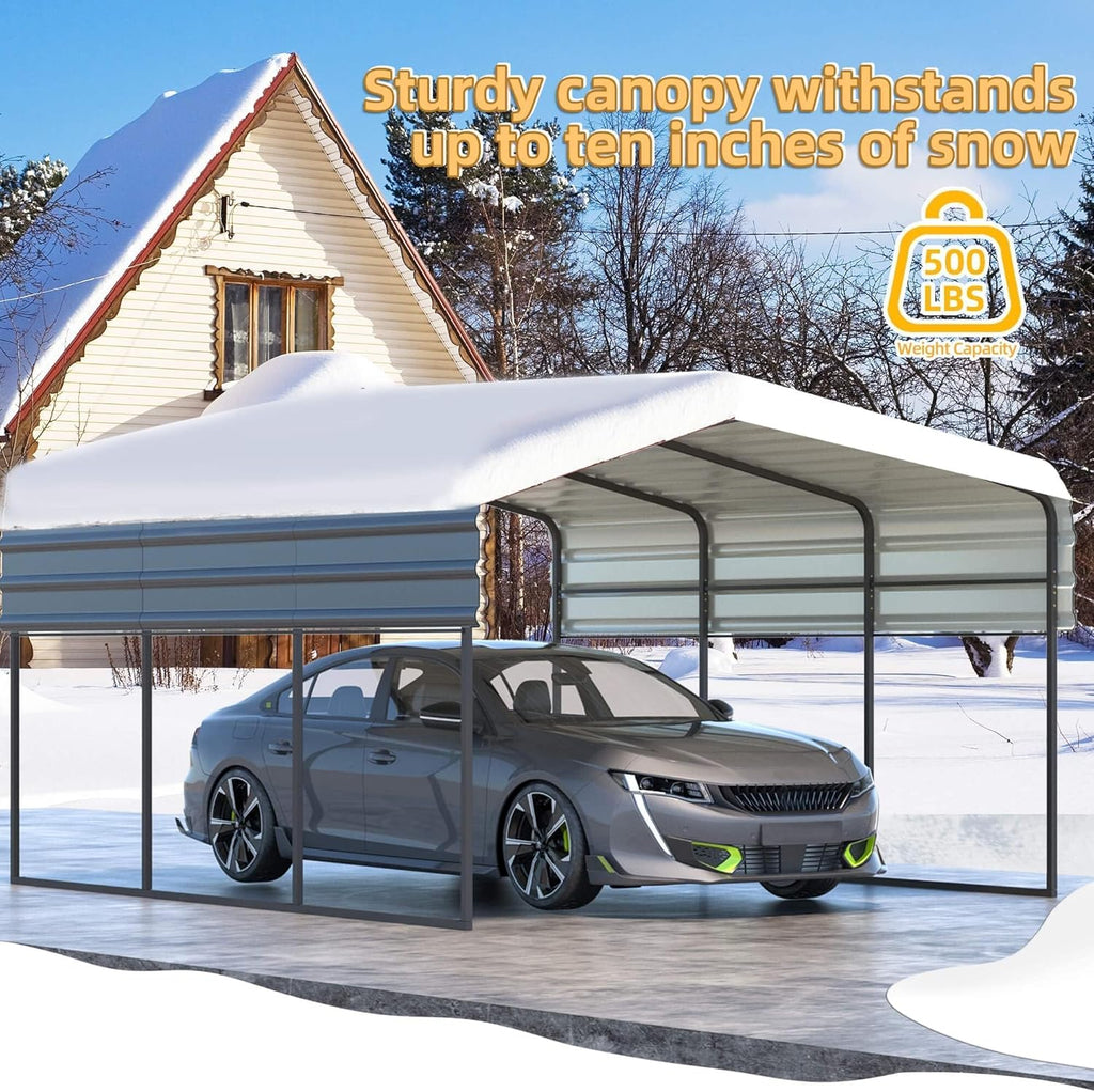 12'x20' Heavy Duty Metal Carport with Galvanized Steel Roof Y50168
