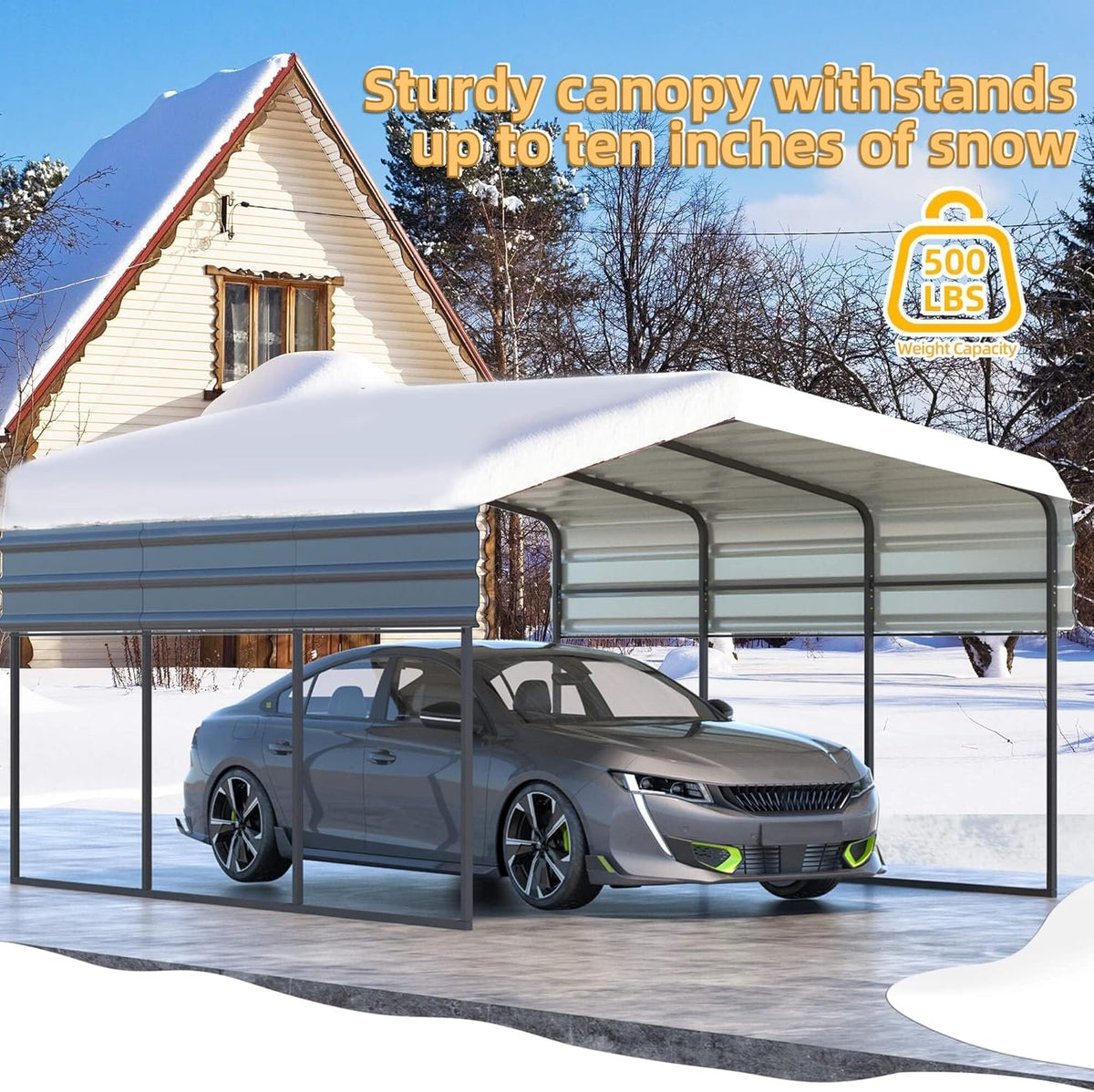 12'x20' Heavy Duty Metal Carport with Galvanized Steel Roof Y50168