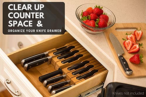 Bamboo Knife Block Holds 12 Knives with Slot for Knife Sharpener E720