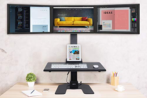 Triple Monitor Electric Standing Desk Converter with 3 Mounts for Screens up to 32" Q275