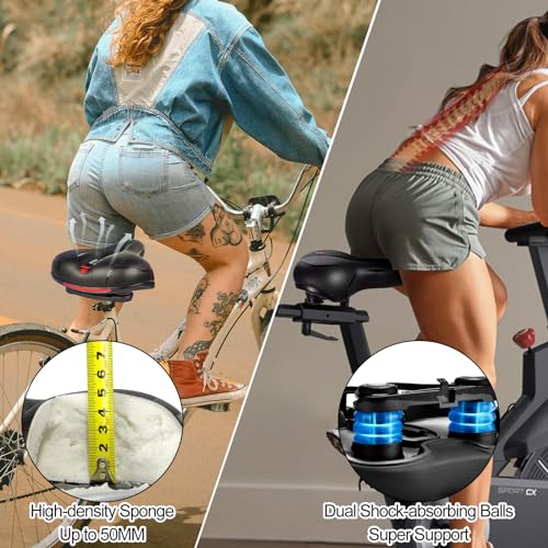 Wide Bicycle Saddle Seat with Dual Shock Absorbing Ball, Thickened Memory Foam, Waterproof N1402