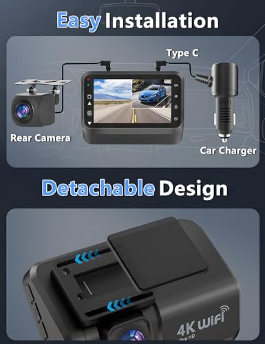 4K+1080P WiFi Dual Dash Cam with 3’’ IPS Screen and 64GB Card L5473