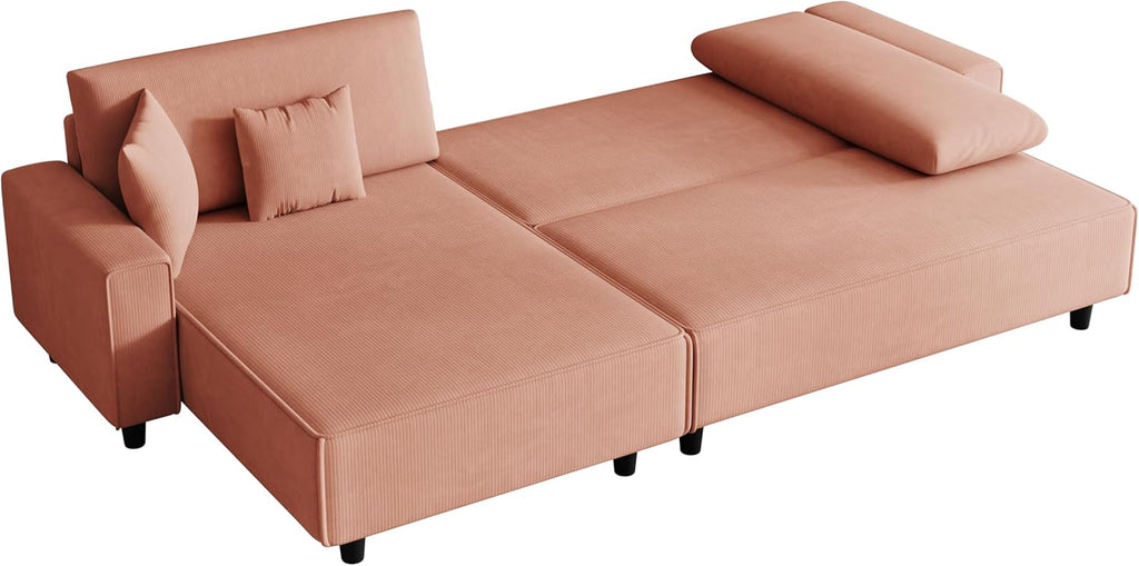 Orange Corduroy Sofa Bed with 2 Pillows M662