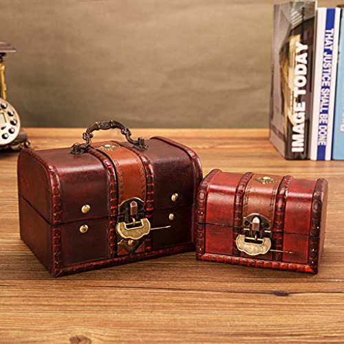 Antique Wooden Jewelry Storage Trunk Box With Metal Lock P554
