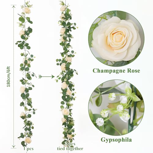 2Pcs Artificial Eucalyptus Flower Garland with White Rose Flowers F278