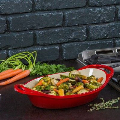 Red Enameled Cast Iron 2 Quart Oval Casserole C68493