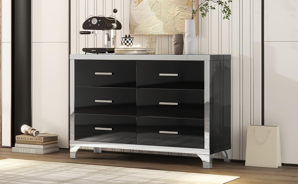 6-Drawer High Gloss Black Dresser W280