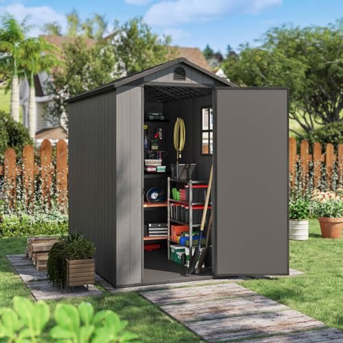 Gray 4' x 6' Outdoor Plastic Storage Shed with Floor J6861