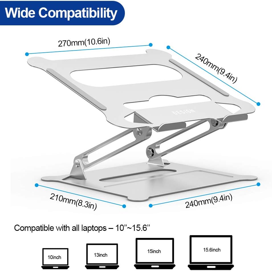Aluminum Laptop Stand, Ergonomic Adjustable Notebook Stand, Silver N397036