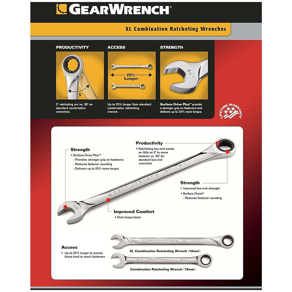 16 Piece Metric Ratcheting Combination Wrench Set E490