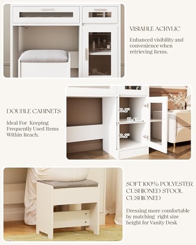 White Vanity Desk with Mirror and Drawer G1102
