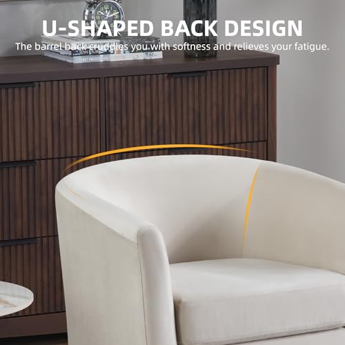 White Velvet Accent Barrel Chair with Ottoman M731