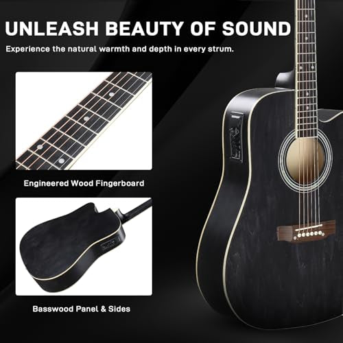 Black Full-Size Acoustic Electric Guitar with Amp P20702