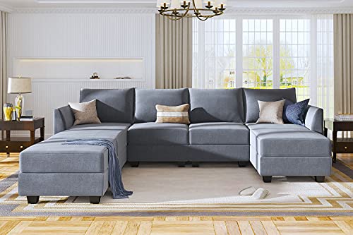 Bluish Grey Modular Sectional Sofa with Storage Seat M87237