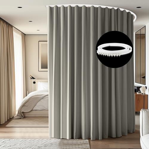Blackout Room Divider Curtain with White Rail, W8.3 x H7ft T837