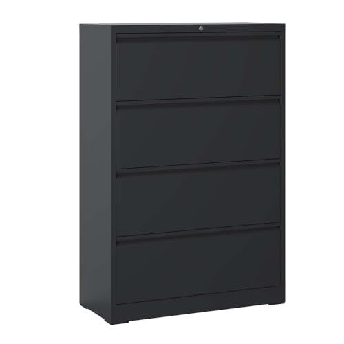 4 Drawer Metal Lateral File Cabinet Black N405026