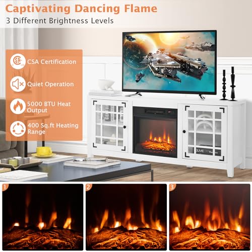 White 58" Wooden Electric Fireplace TV Stand H925166