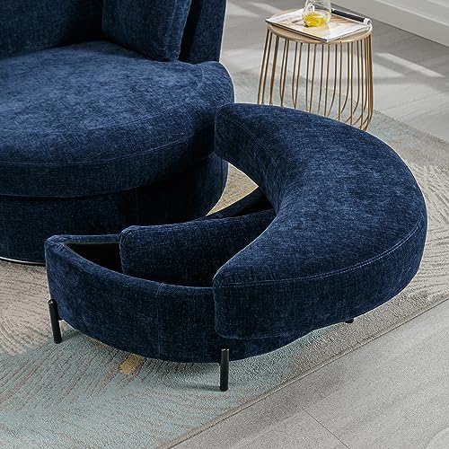 Beige Chenille Upholstered Swivel Accent Barrel Chair with Storage Bench and Ottoman F415
