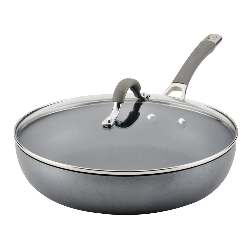 12 inch Hard-Anodized Nonstick Deep Frying Pan with Lid, Gray R440