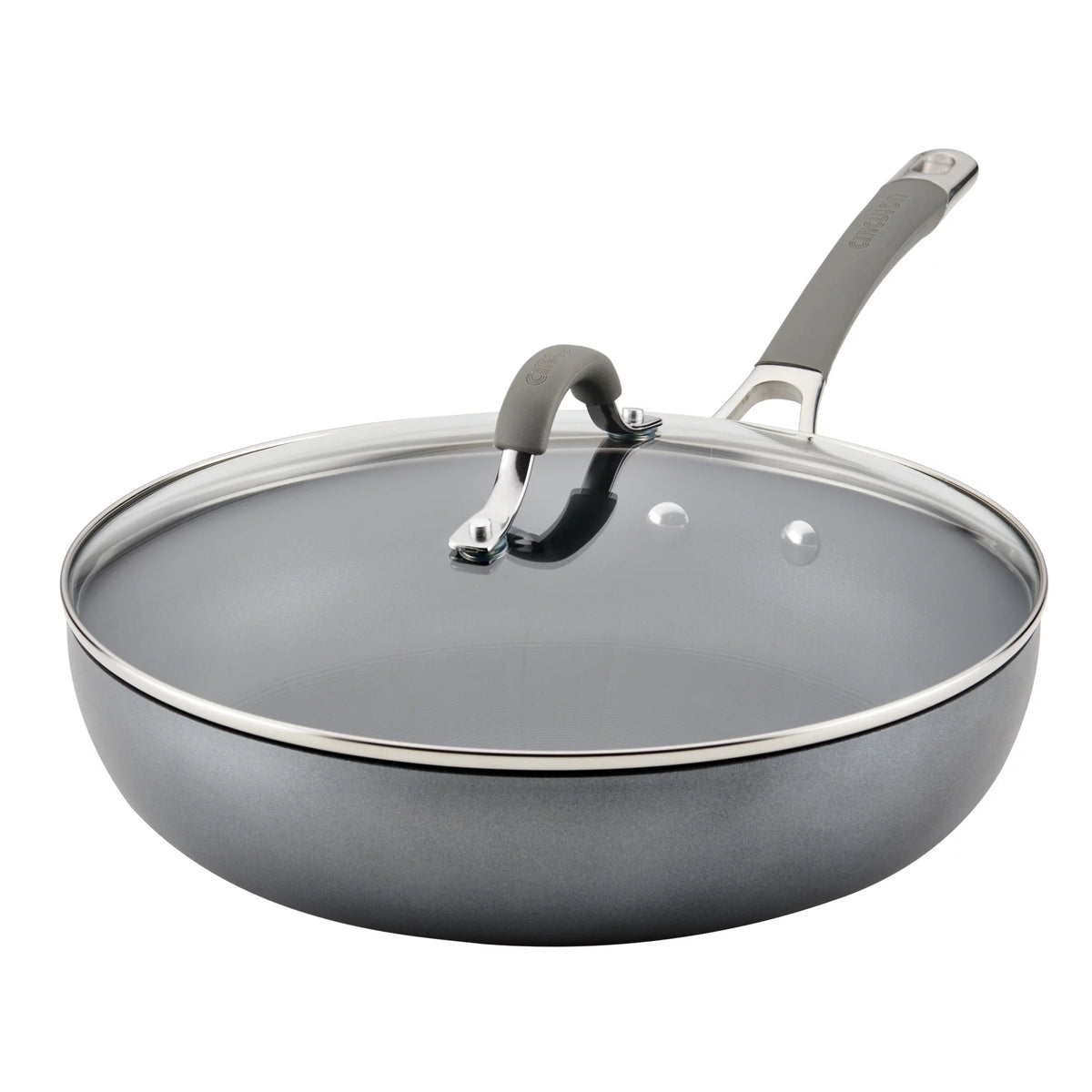 12 inch Hard-Anodized Nonstick Deep Frying Pan with Lid, Gray R440